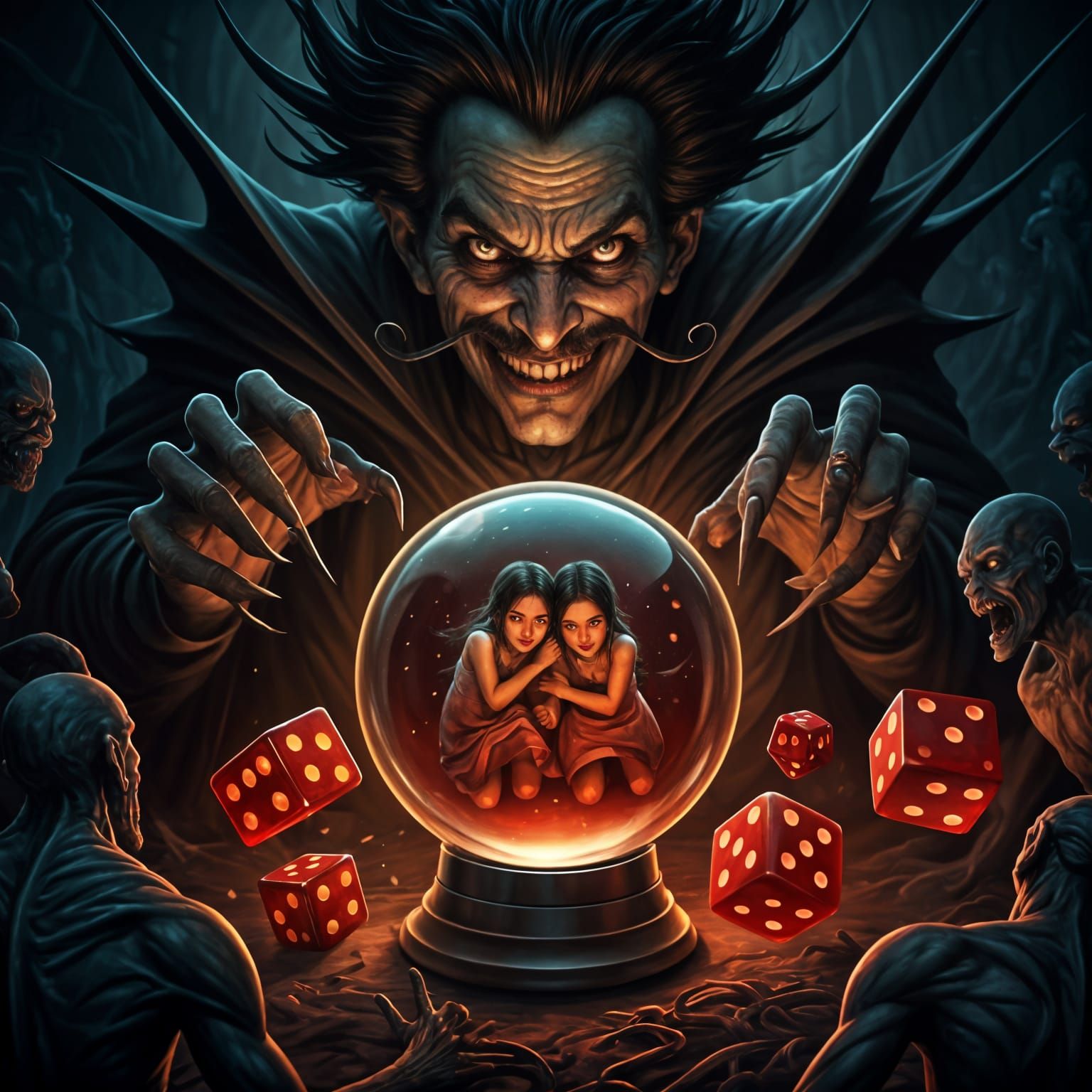 Epic Nightmare Scene with Evil Man and Twin Siblings