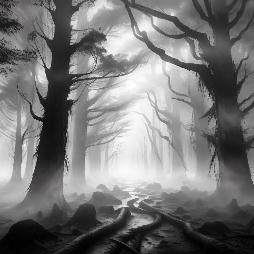 Eerie Black and White Haunted Forest Photograph