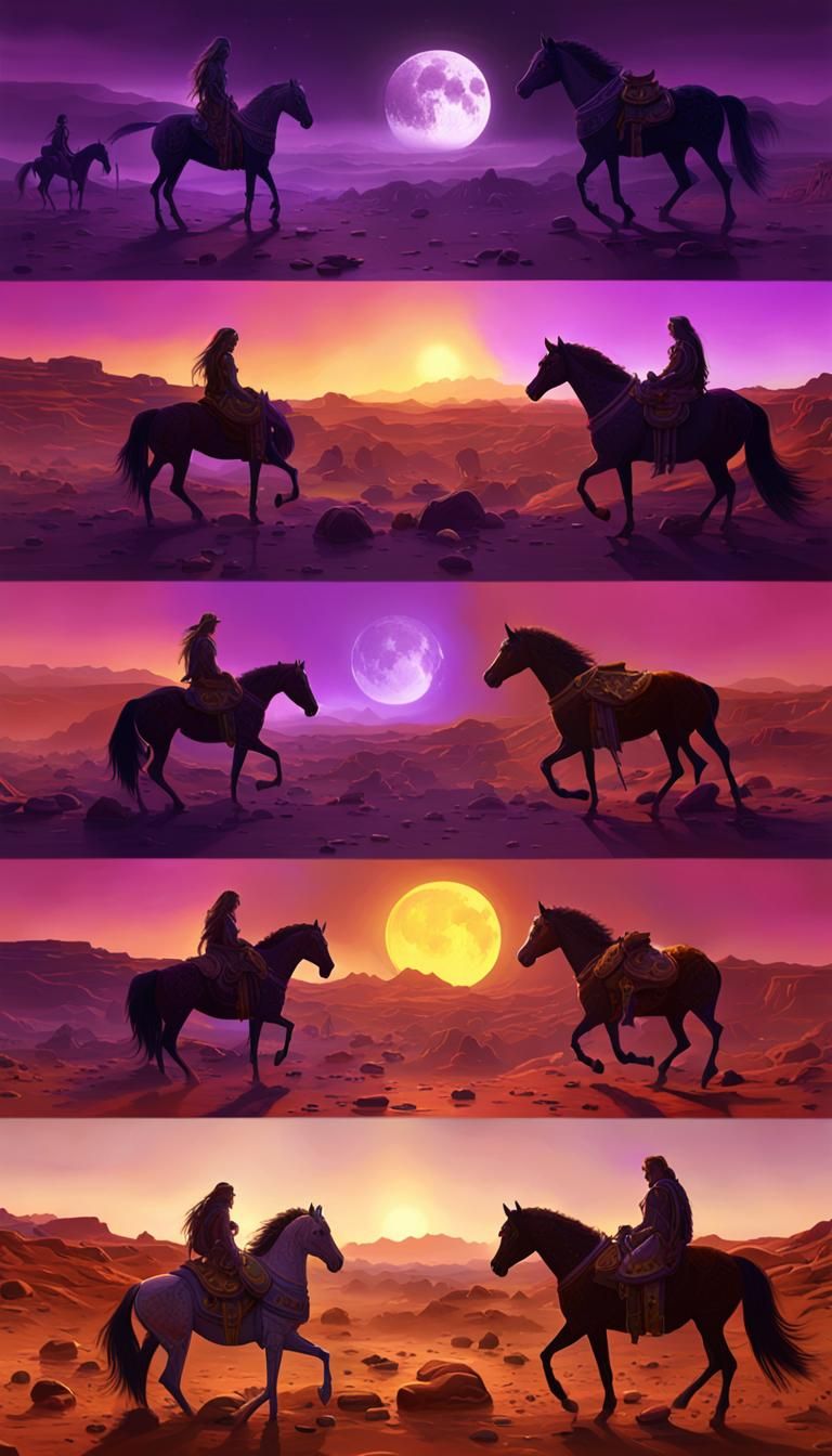 Arizona Desert Eclipse Horses in Dark Fantasy Style