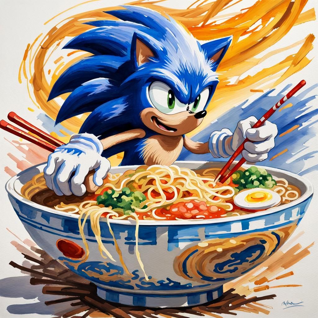 Sonic the Hedgehog: Ramen Delivery in Gouache Style
