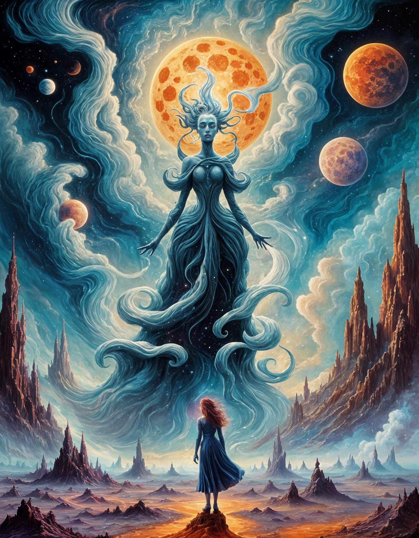 Cosmic Duet on Moonscape, Surrealist Style