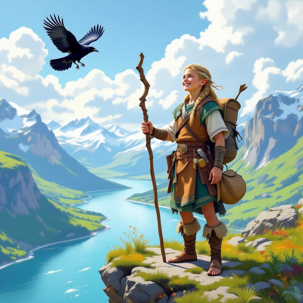 Norse Figure at Cliff Edge in Fantasy Art Style