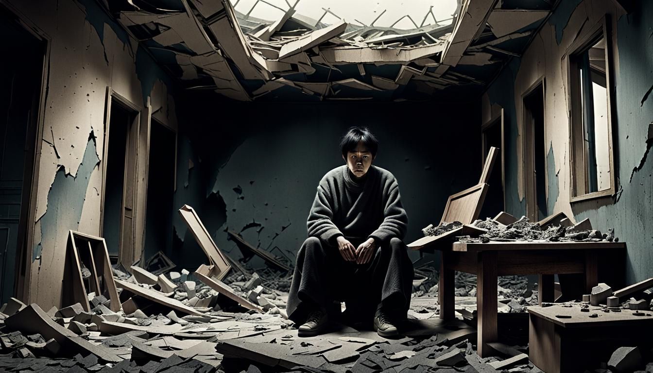 Dark Surrealism Portrait in Ruined Room
