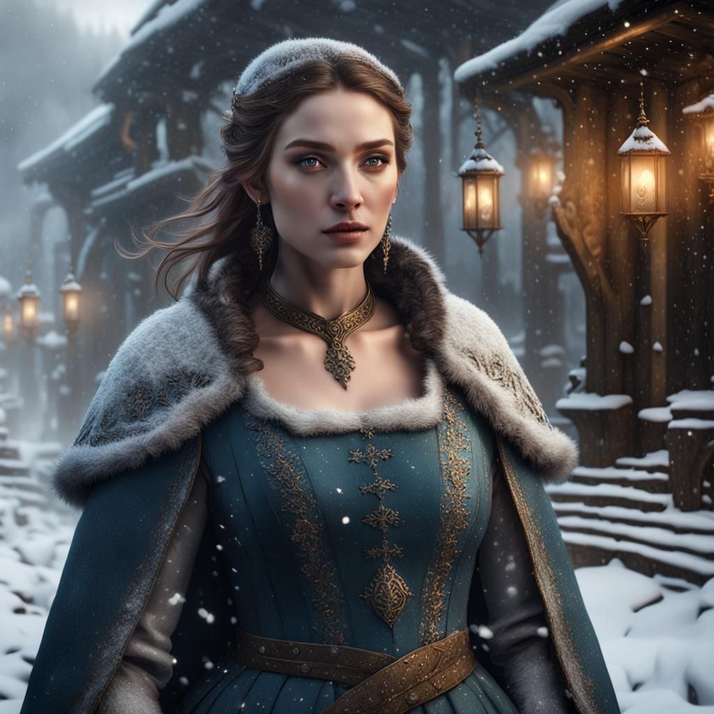 Medieval Couple in Snowstorm: Fantasy Concept Art