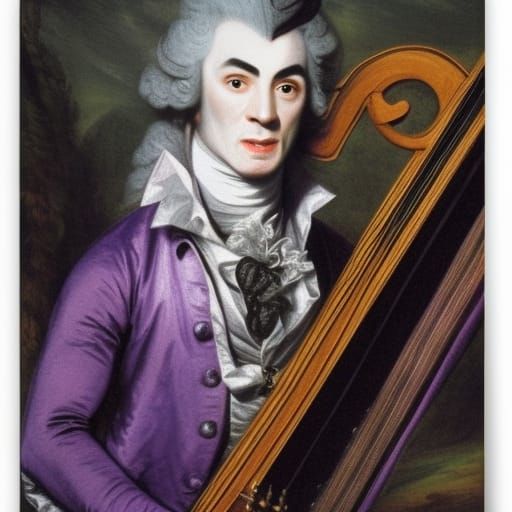 Vampire Lord Plays Harp in Classical Portrait