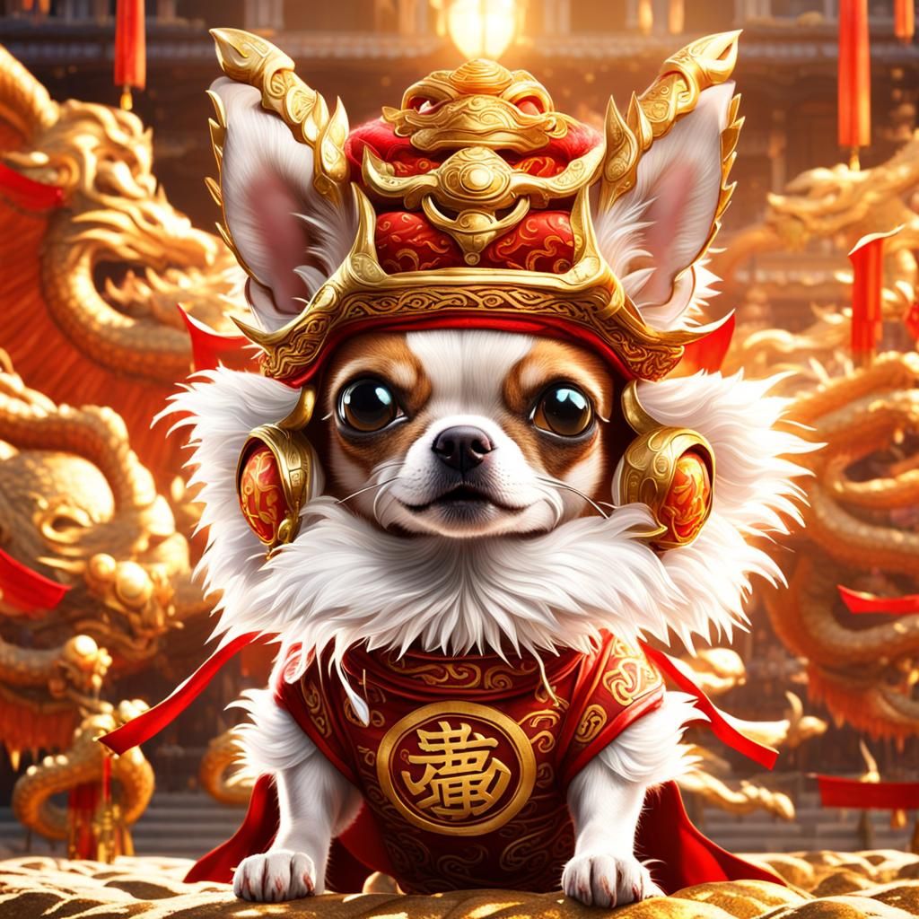 Chihuahua in Dragon Outfit for Chinese New Year