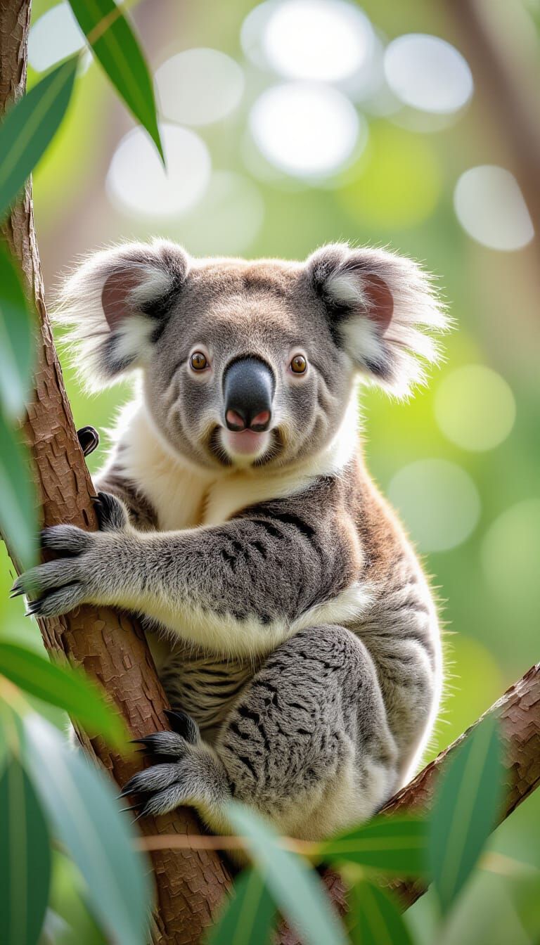Adorable Koala in Eucalyptus Tree - Cinematic Wildlife Photo