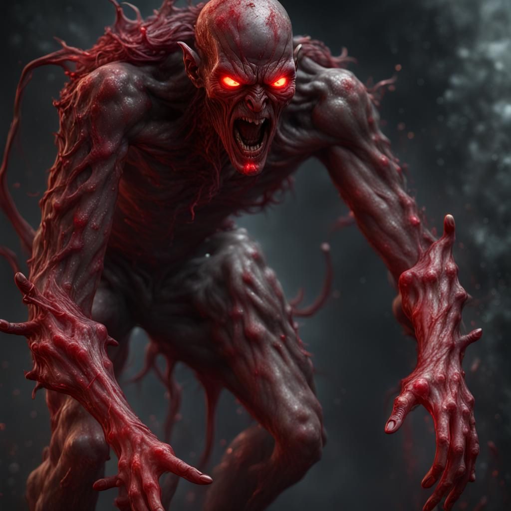 Agonized Demon in Lake of Fire: Dark Fantasy Art