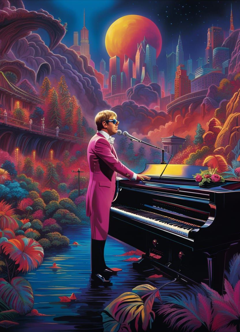Elton John 1983 Performance, Detailed Matte Painting