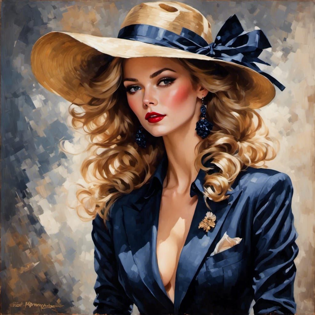Elegant 20th Century Fashion Portrait in Navy Blue