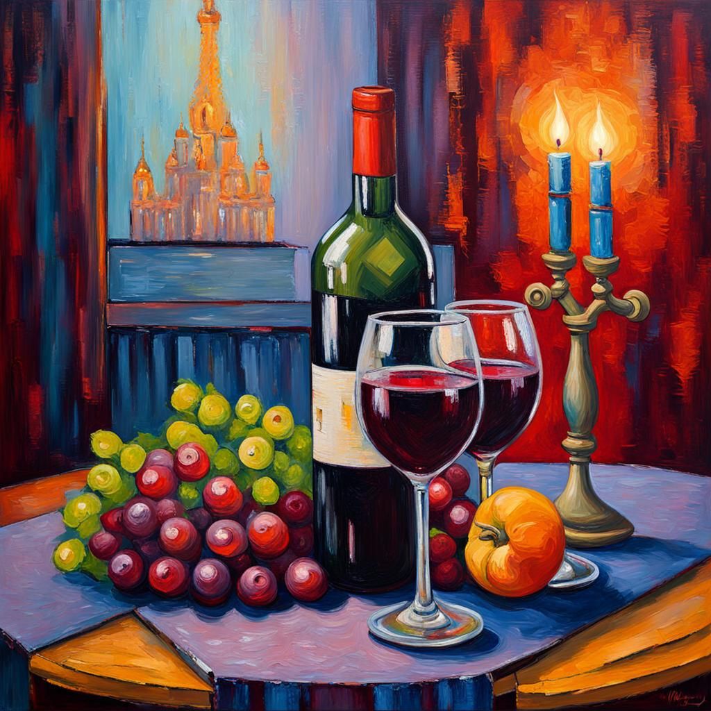 Wine Still Life in Impasto Expressionist Style