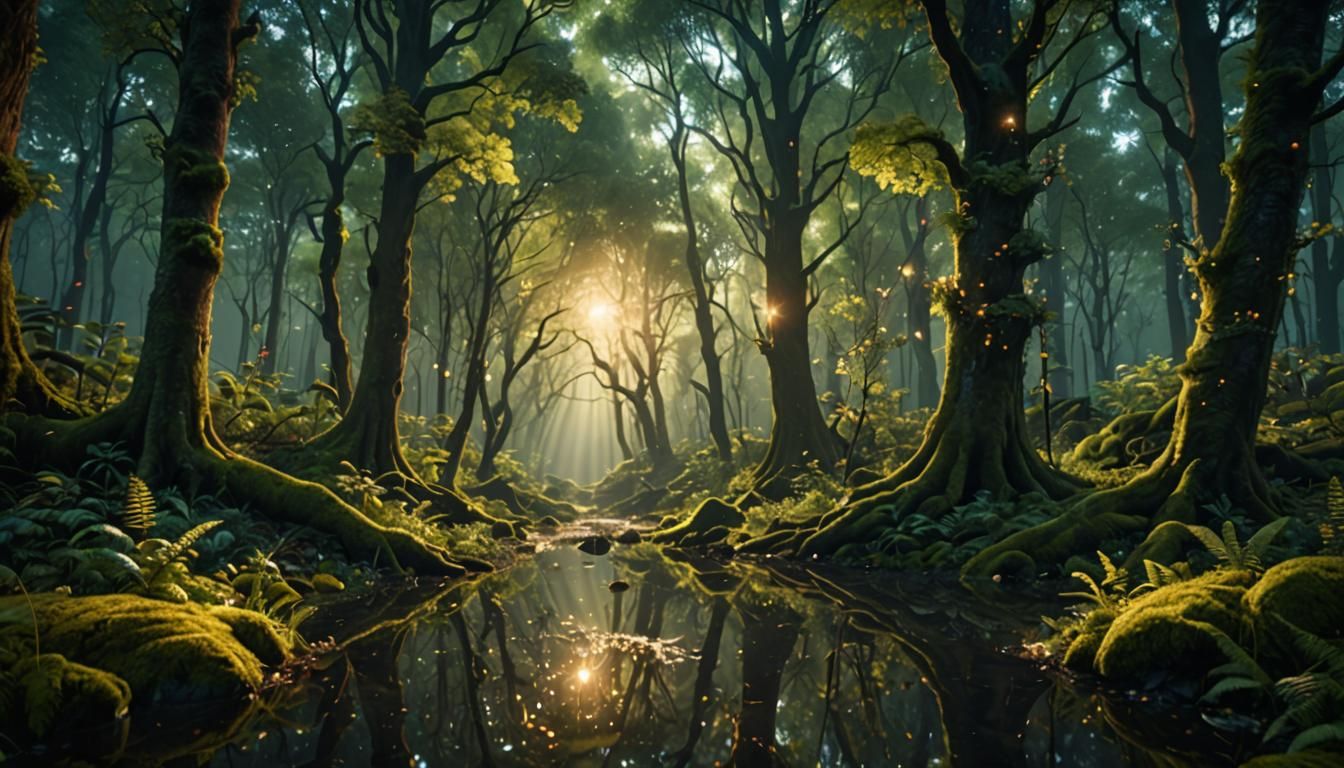 Ethereal Forest Spirits in Sparkling Light