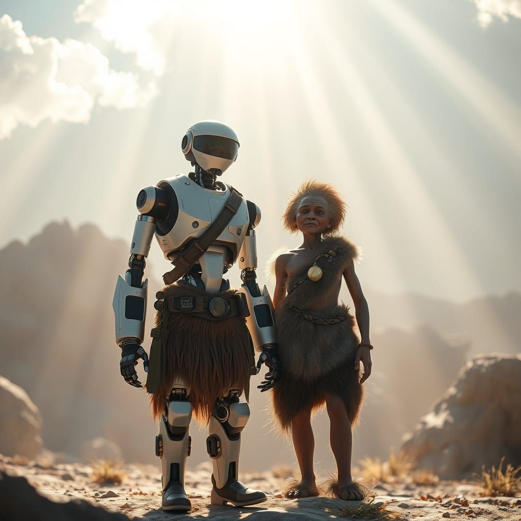 Robot and Caveman in Divine Sunshine