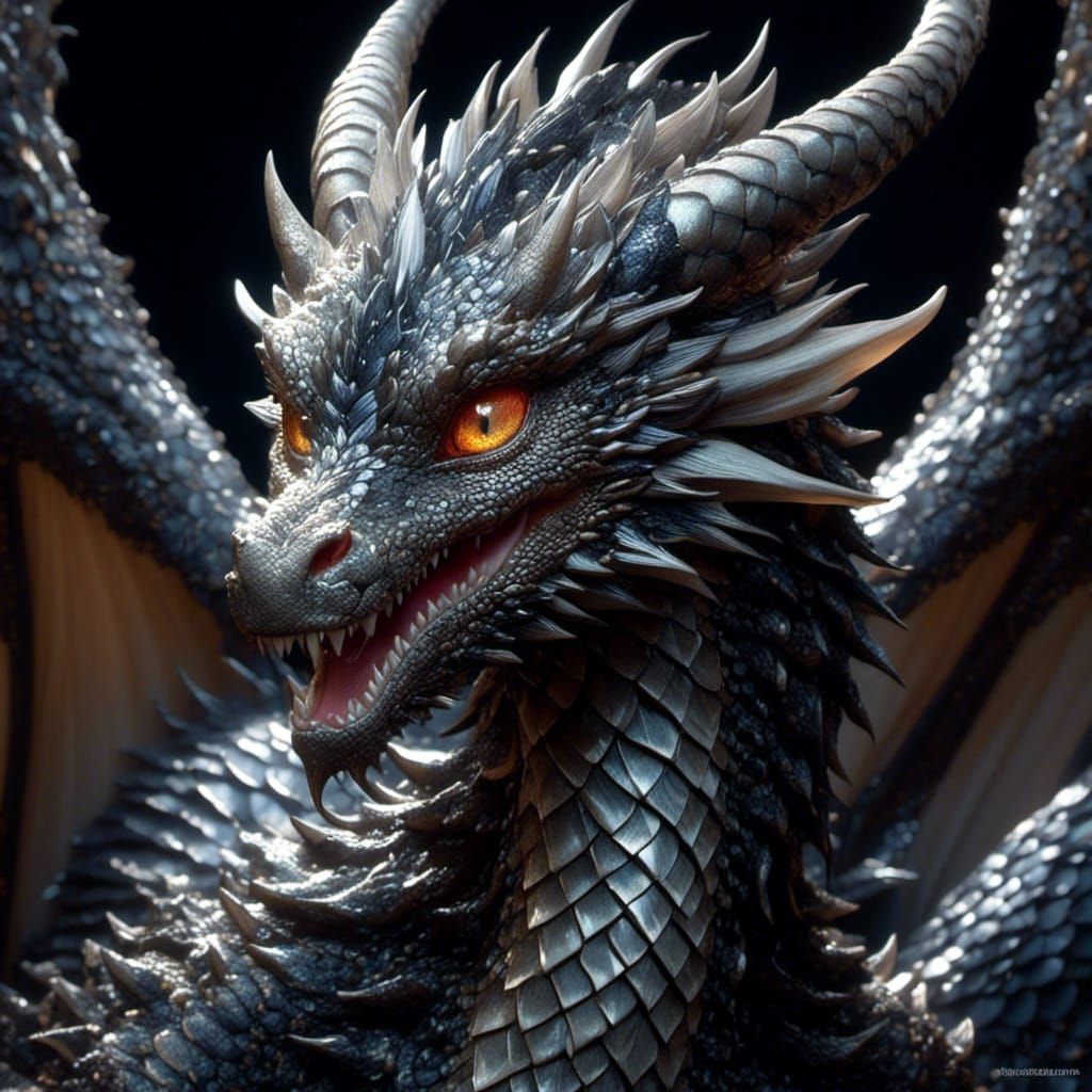 Anime Portrait of a Silver and Black Dragon