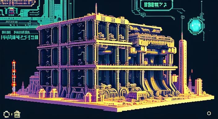 Surreal Nuclear Fantasy Landscape in Pixel Art