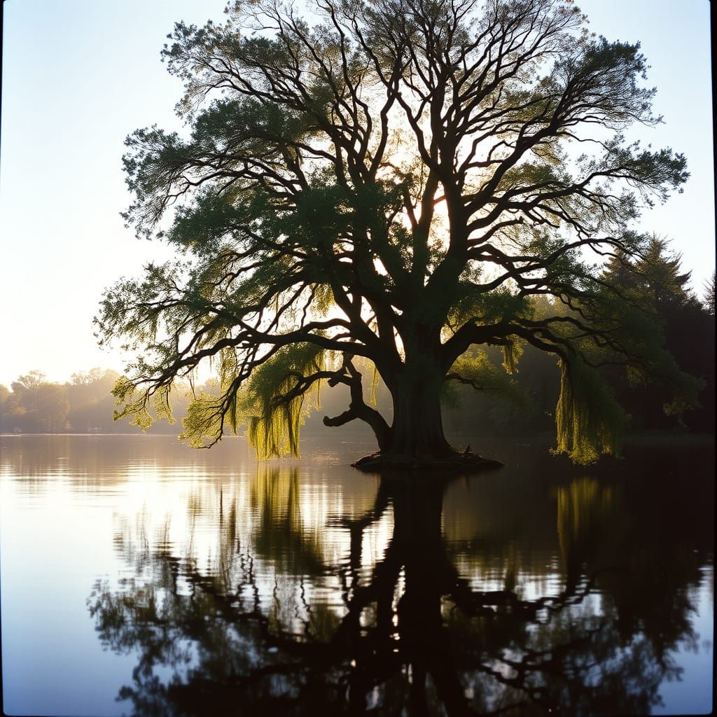 Ethereal Lake Scene in Cinematic Style