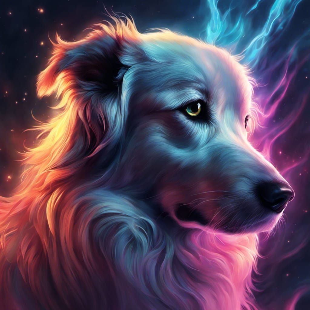 Otherworldly Dog with Internal Glow in Fantasy Style