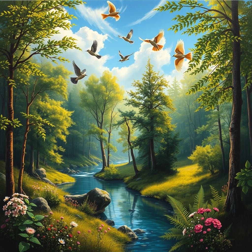 Spring Forest Landscape in 19th Century Style