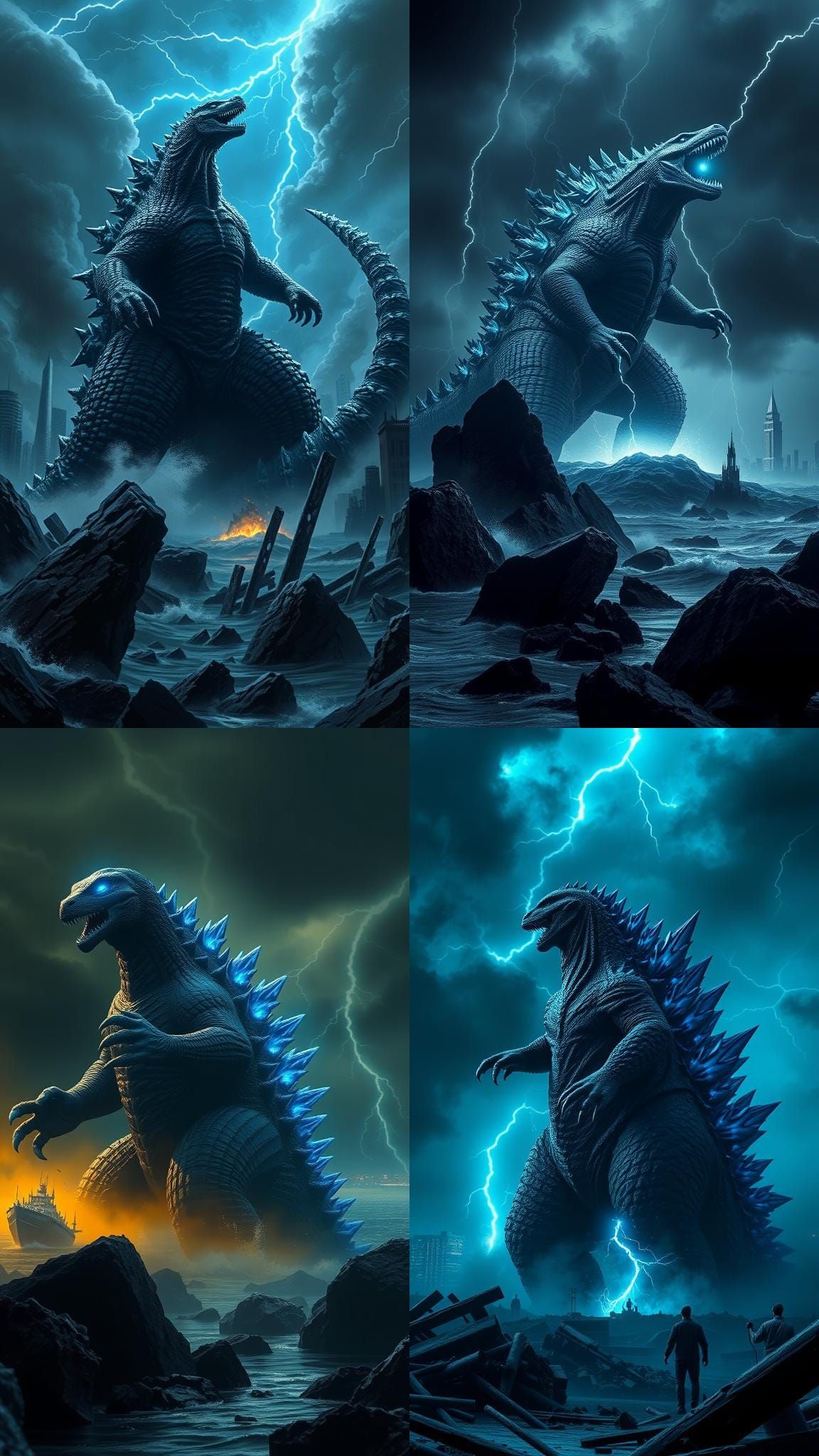 Monstrous Godzilla Emerges from Stormy Ocean