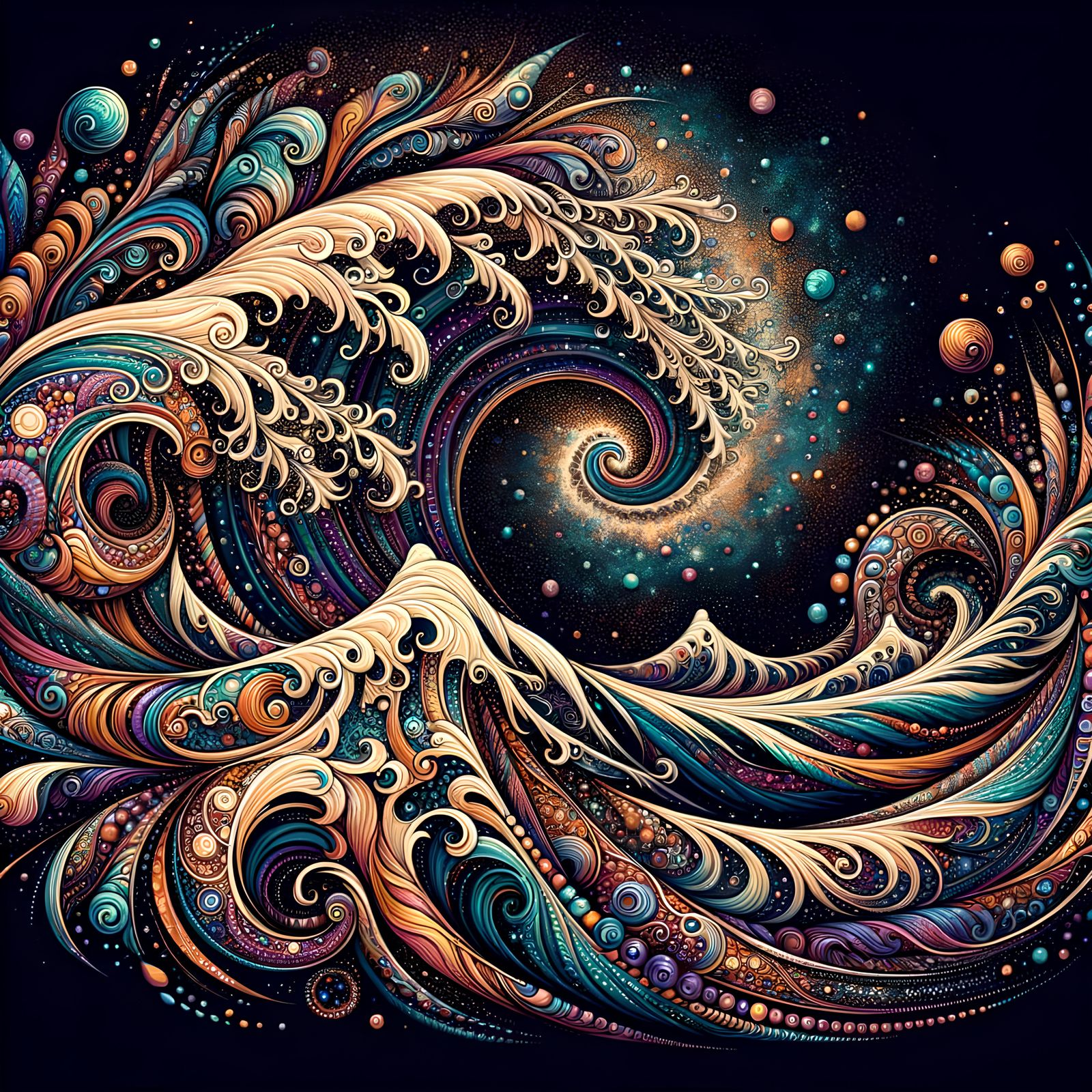 Vivid Cosmic Wave with Natural Boho Style