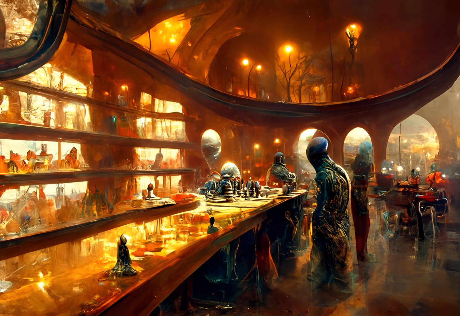 Unsettling Futuristic Coffee Shop by Beksiński