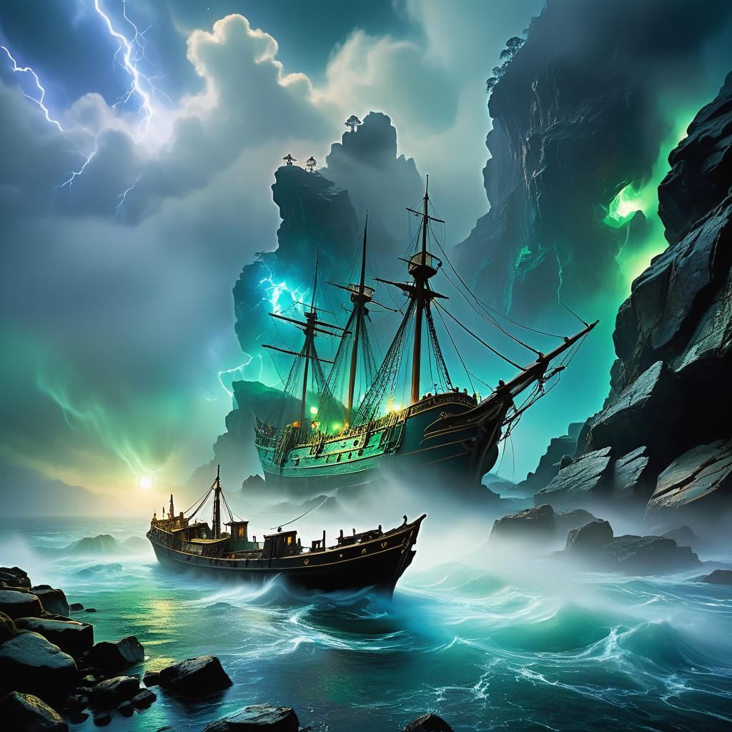 Mystical Ghost Ship in a Dreamlike Landscape