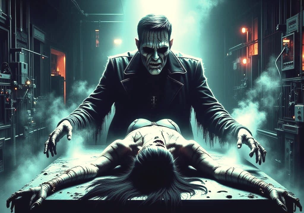 Frankenstein's Lab: Neon-Lit Comic Book Style