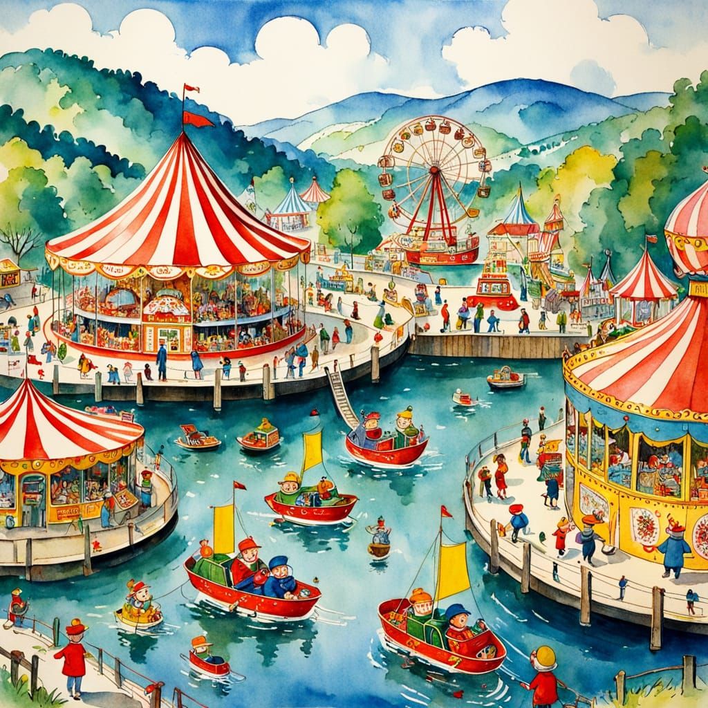 Charming Vintage Funfair in Watercolor Illustration