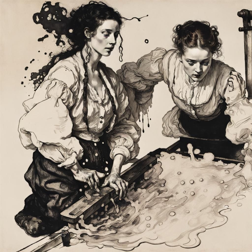 Ink Splashing Woman Falling: Classical Art