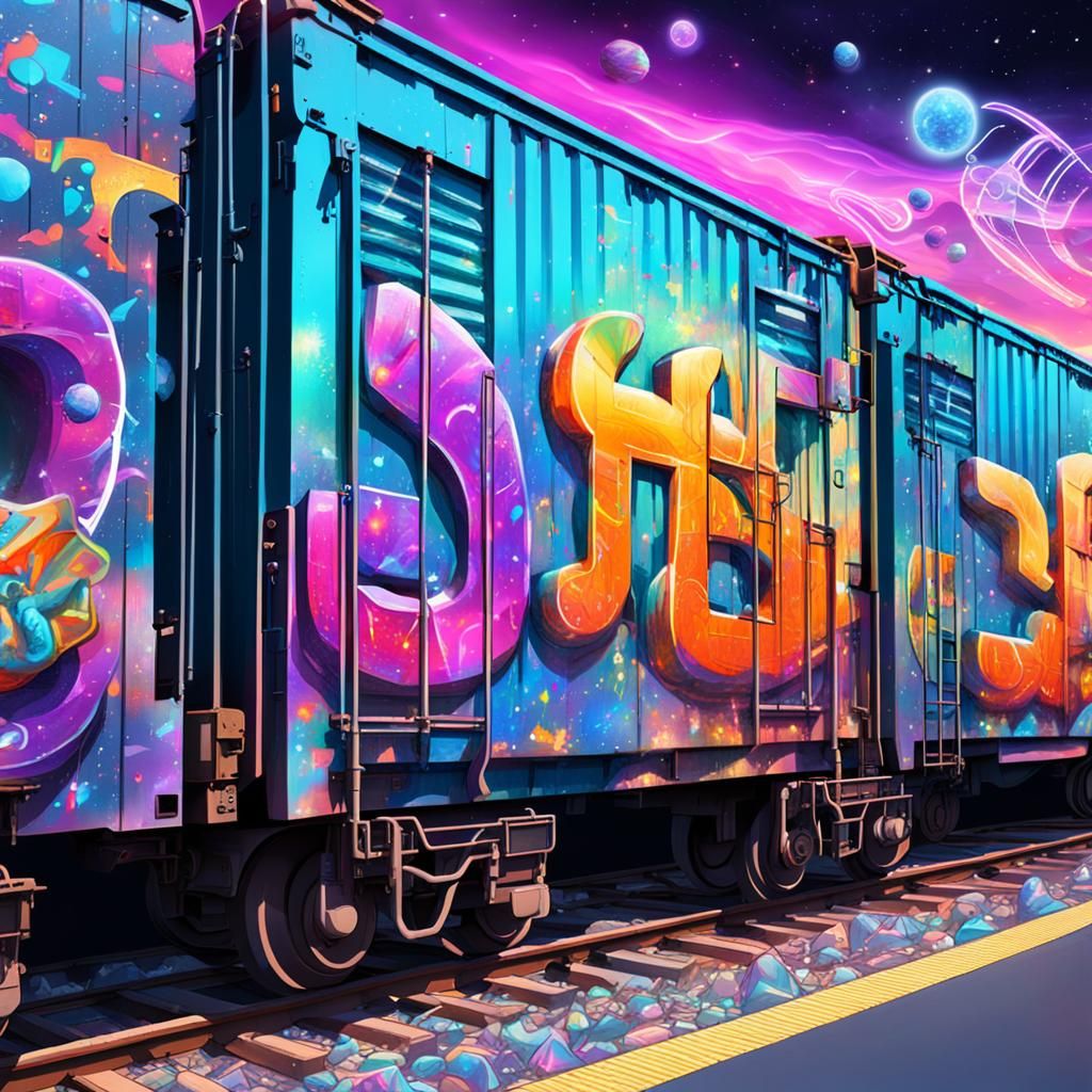 Freight Train Graffiti in Cosmic Holographic Style