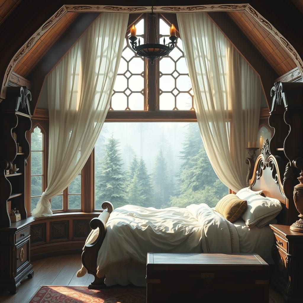 Ethereal Fantasy Bedroom in a Timber Castle