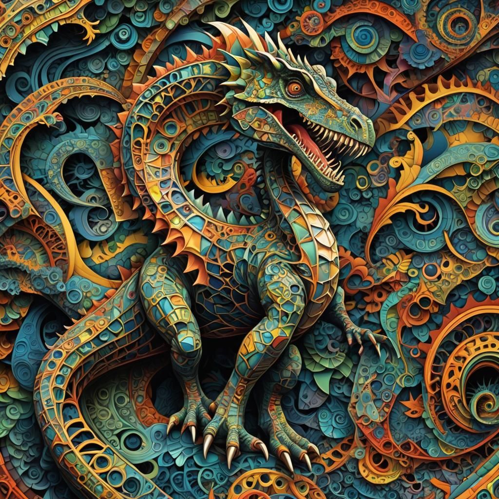 Fractal Dinosaur in Hypnotic Patterns