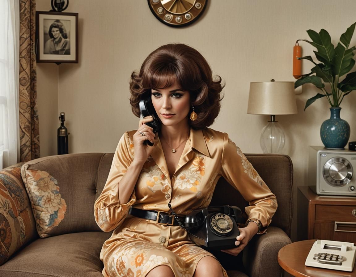 Woman in 70s Outfit with Rotary Phone