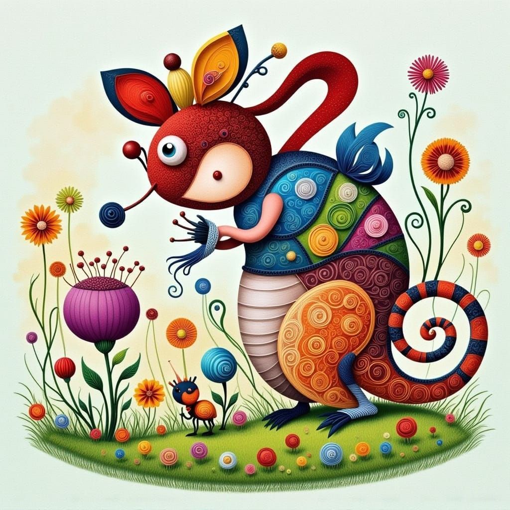 Surreal Quilling Landscape with Whirling Cicada Motifs