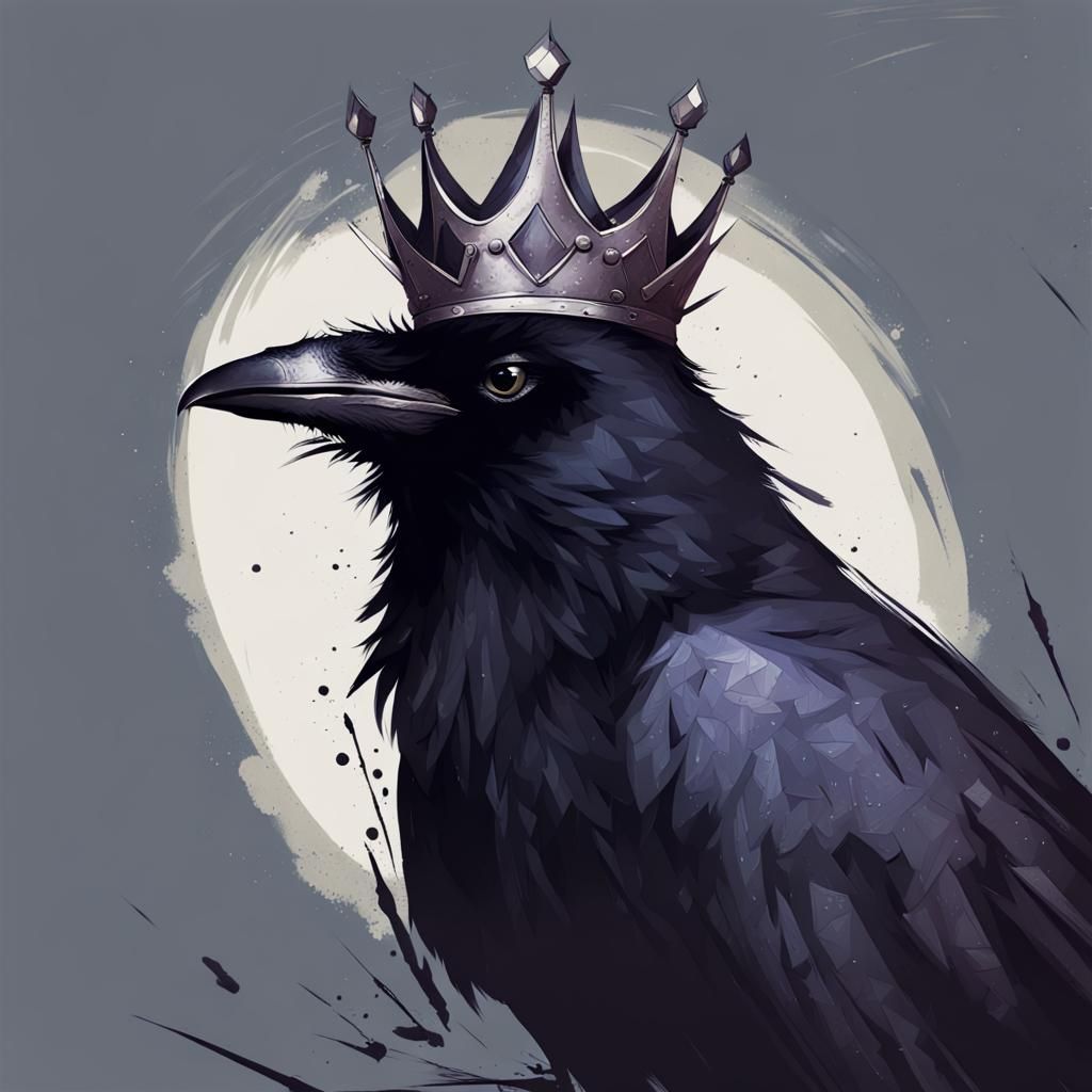 Crowned Raven in Stylized Comic Art
