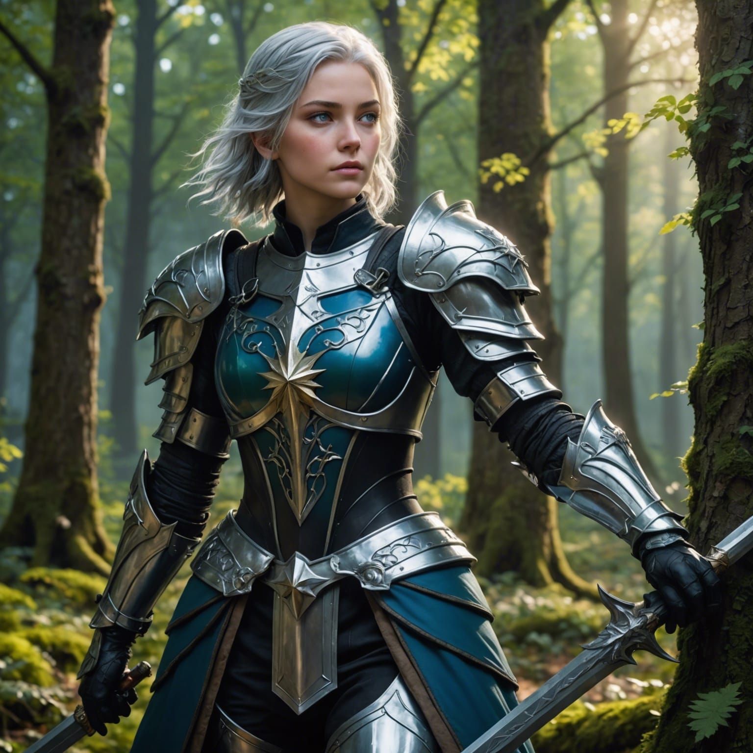 Anime Knight with Magical Star in Enchanted Woods