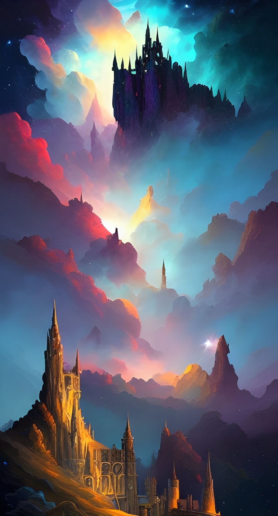 Dark Fantasy Castle Under Cosmic Skies