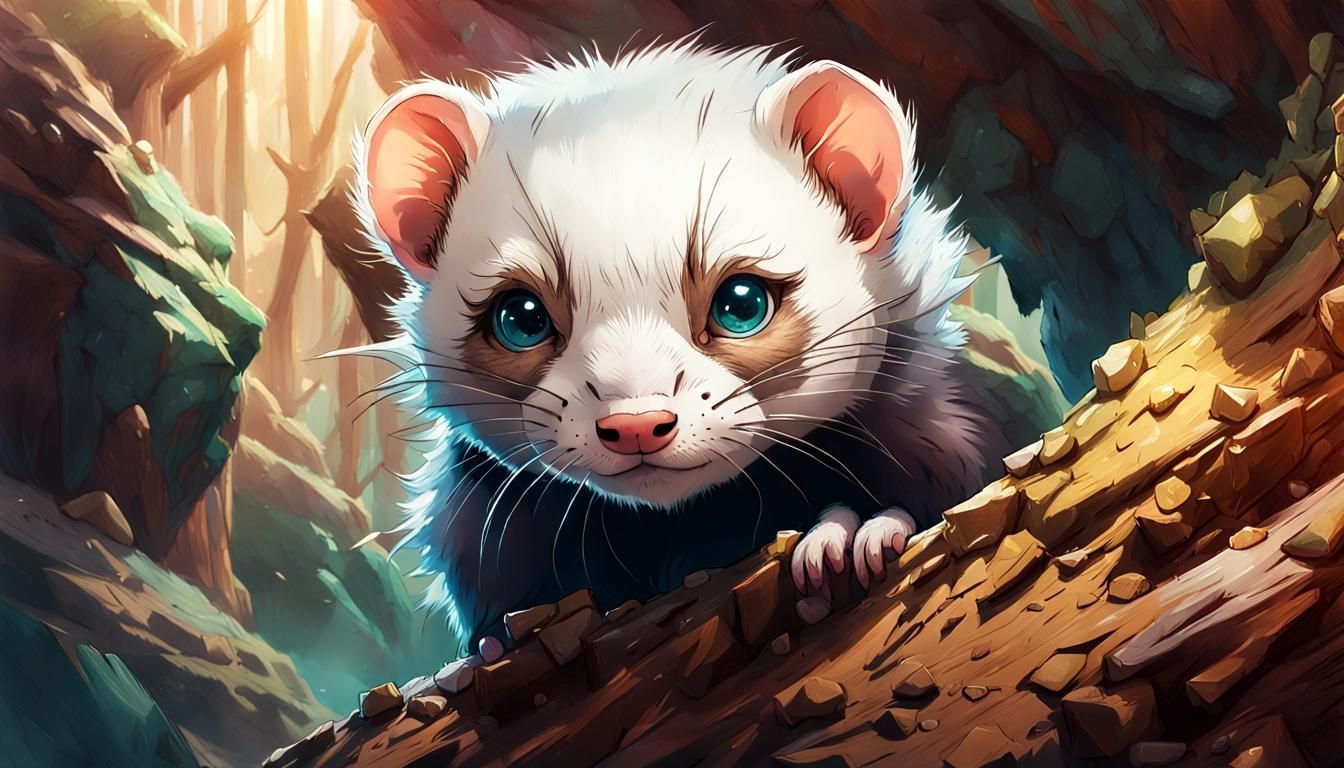 Cartoon Ferret Explorer in Detailed Cavern