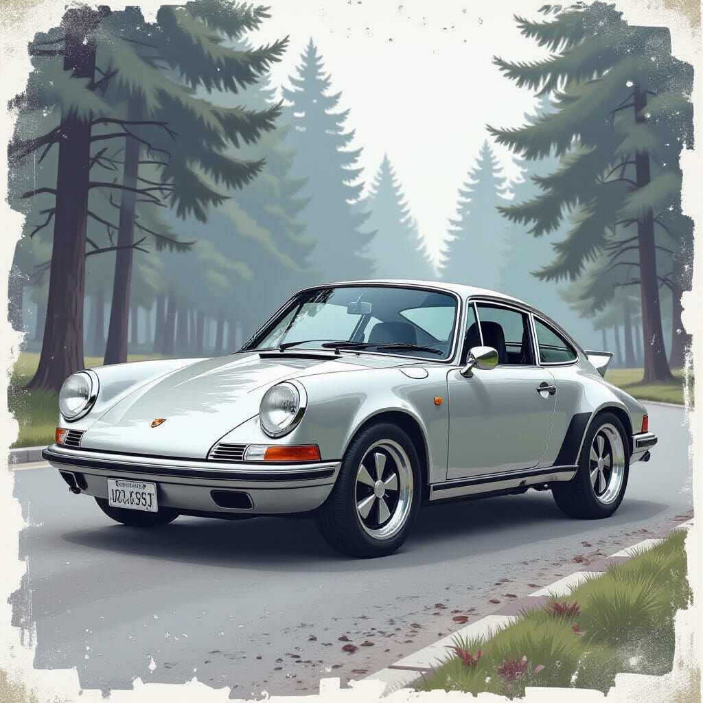 Porsche 911 in Vintage Polaroid Style