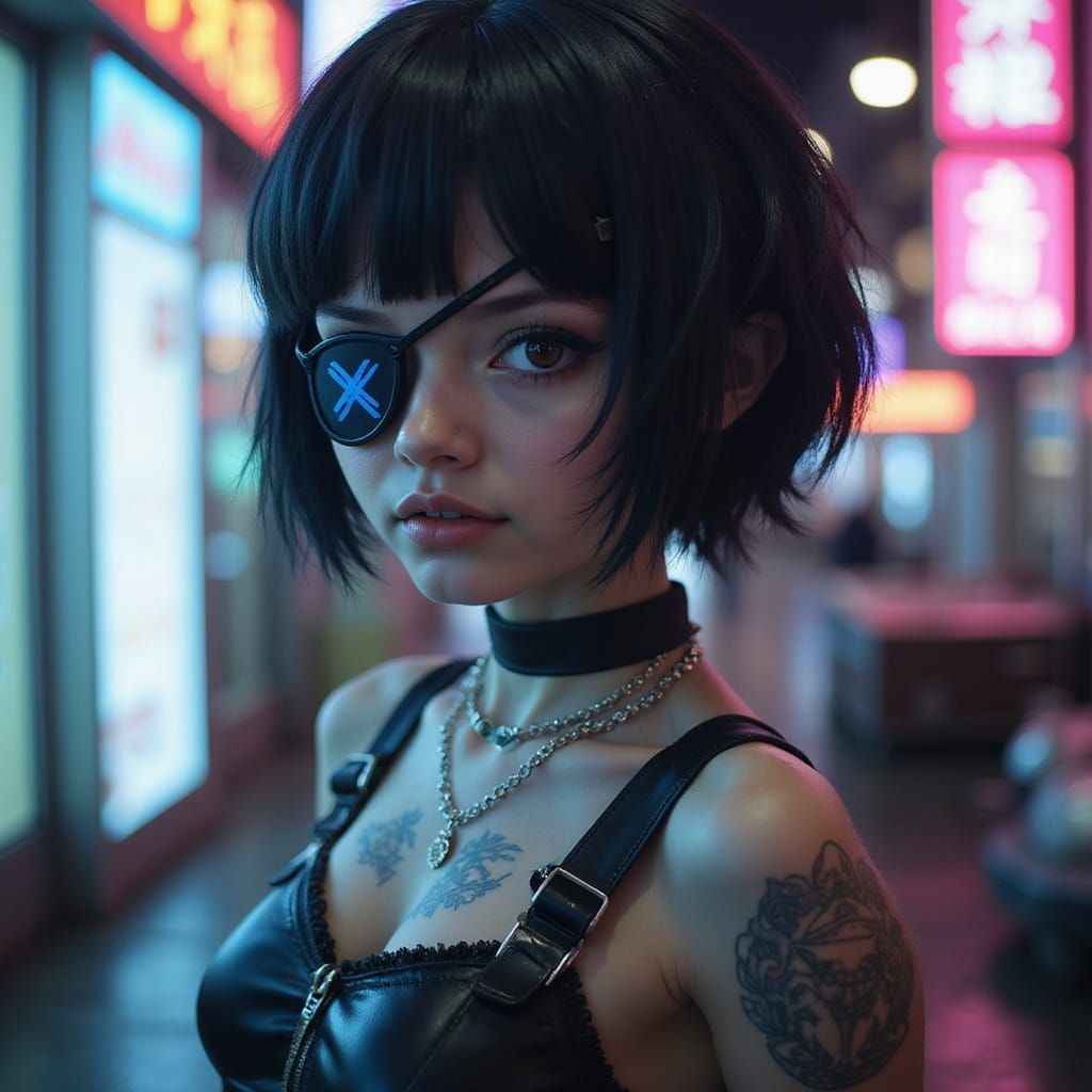 Anime Punk Girl in Cyberpunk Cityscape