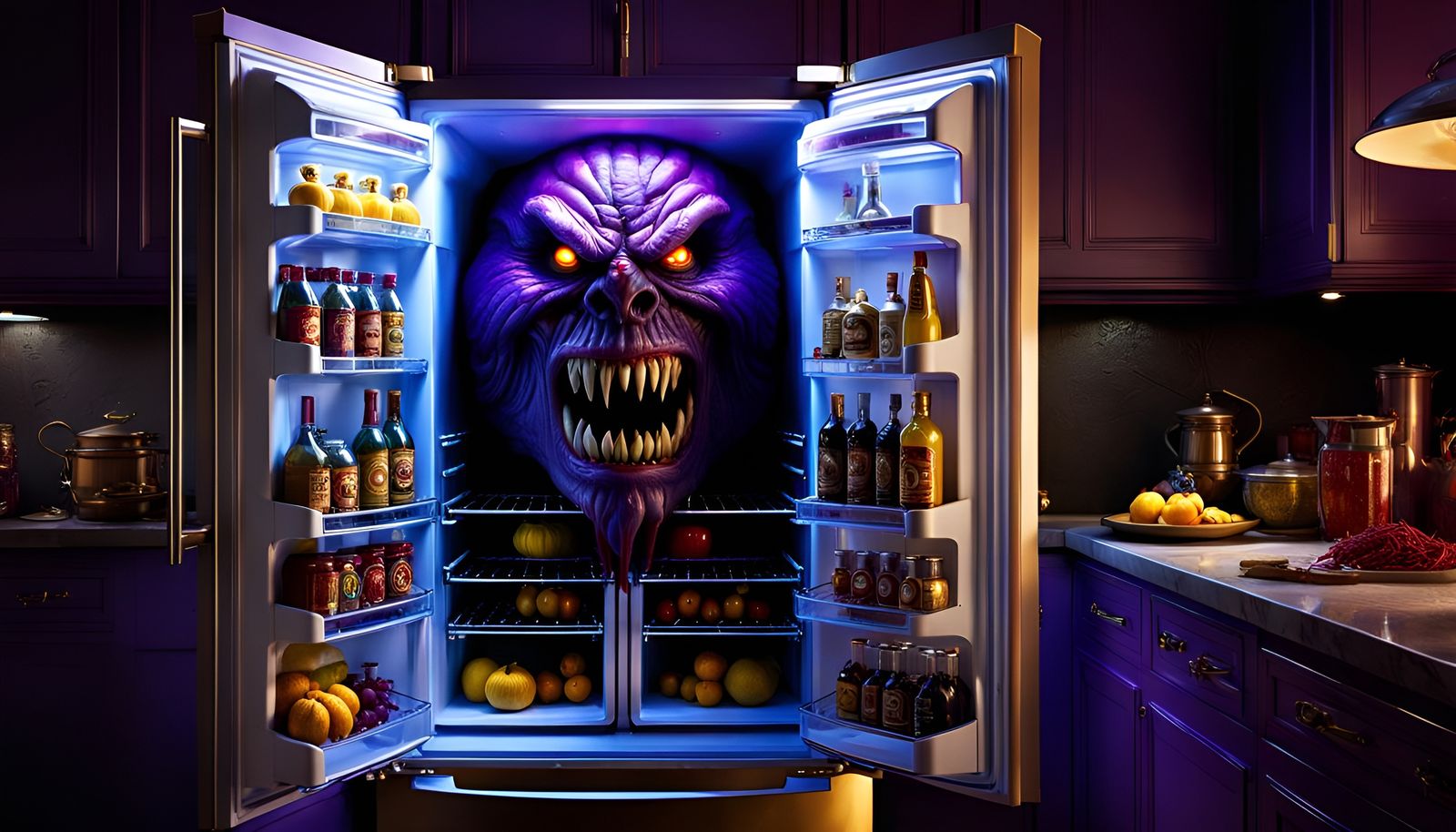 Monster Fridge with Scary Face in Dark Fantasy Style
