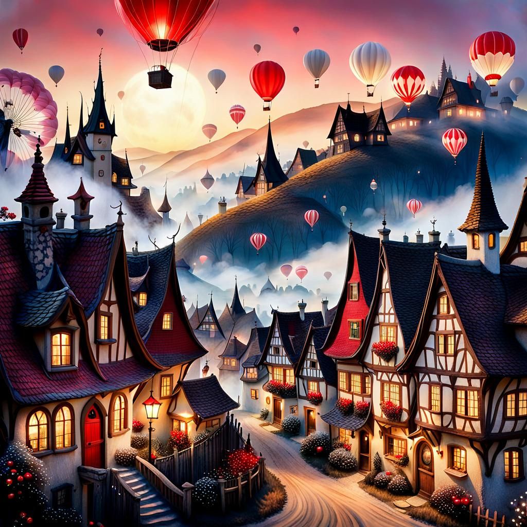 Fairies Blessing German Village with Balloons