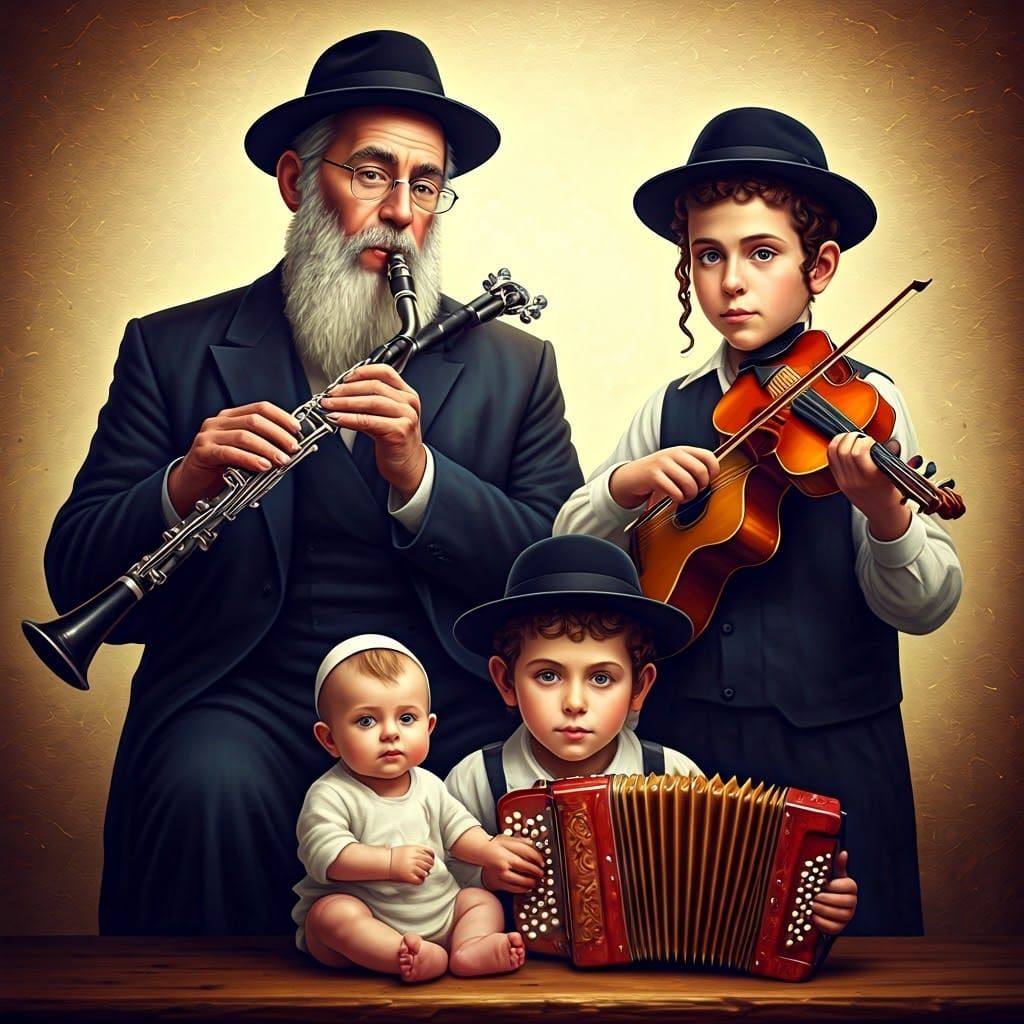 Musical Hasidic Family Scene in Matte Painting Style