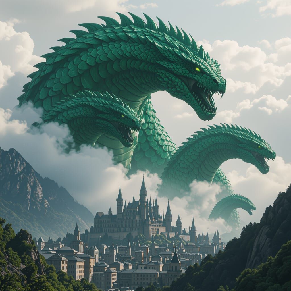 Titanic Hydra Dwarfs Cities in a Cinematic Still