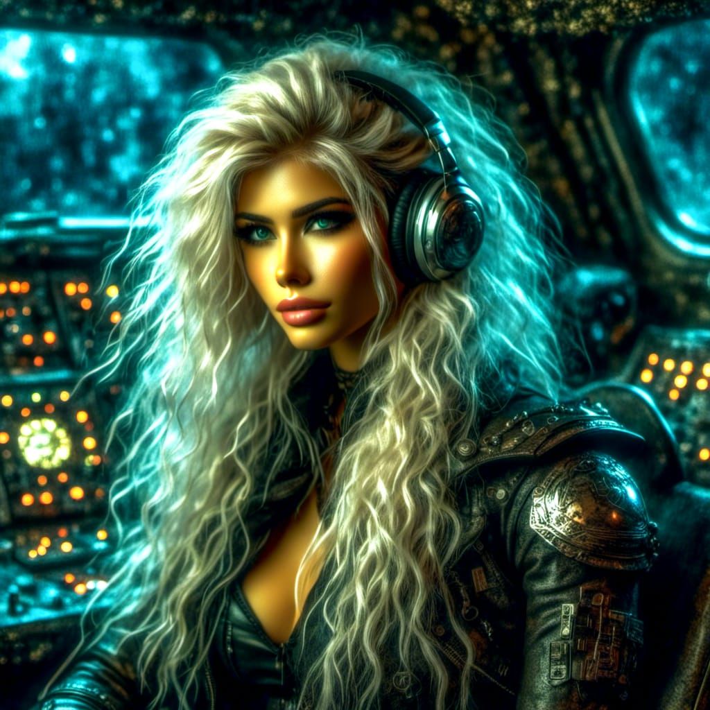 Cyberpunk Woman in Starship Command Center
