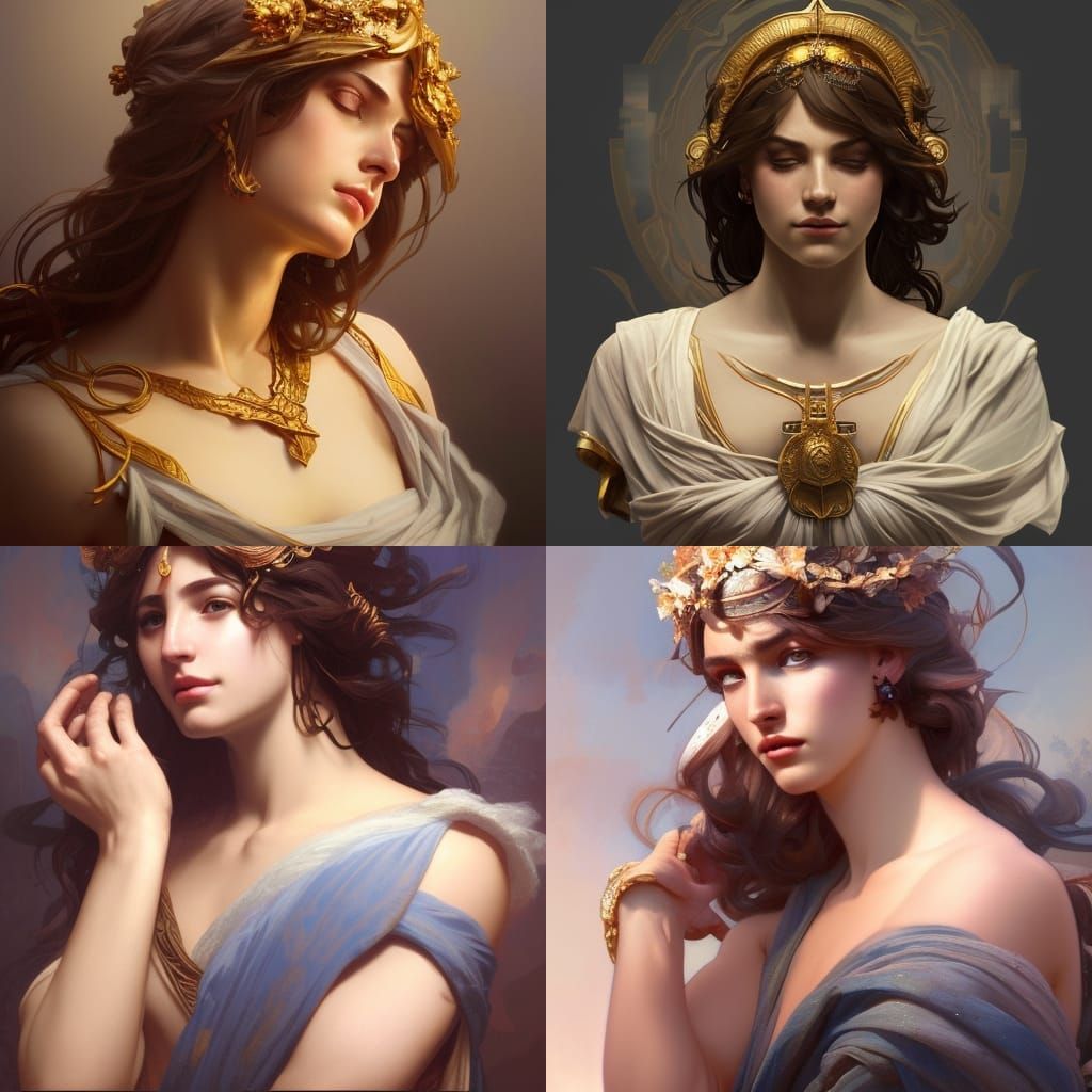 Greek Goddess Portrait in Art Nouveau Style