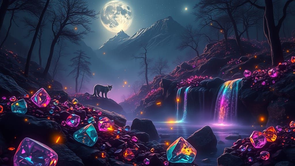 Ethereal Forest Realm with Bioluminescent Snow Leopards
