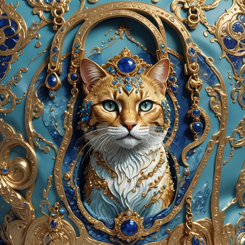 Majestic Cat Tote Bag with Crystals in Baroque Style