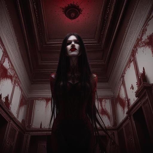 Elegant Woman in Spider Room, Hyperrealistic