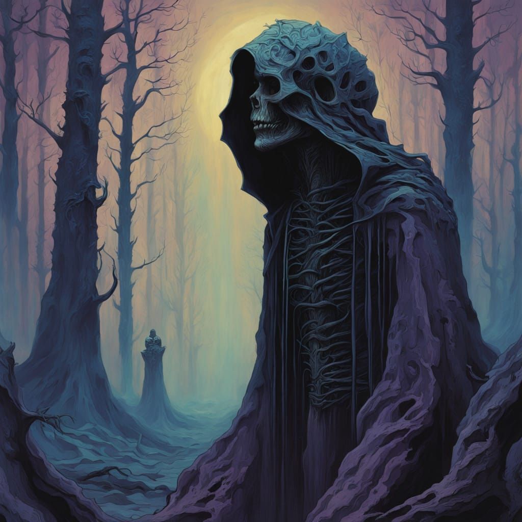 Ethereal Figure in a Mysterious, Mist-Shrouded Forest